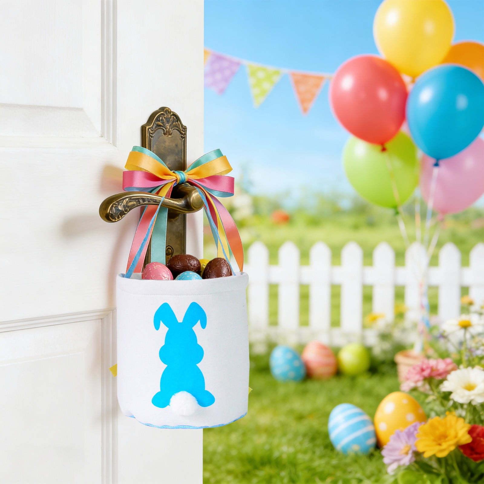 Lunxisen 3 Pcs Easter Decor Rabbits Tassel Bag Easter Egg Storage Tote for Holiday Party Gift Basket Organizer