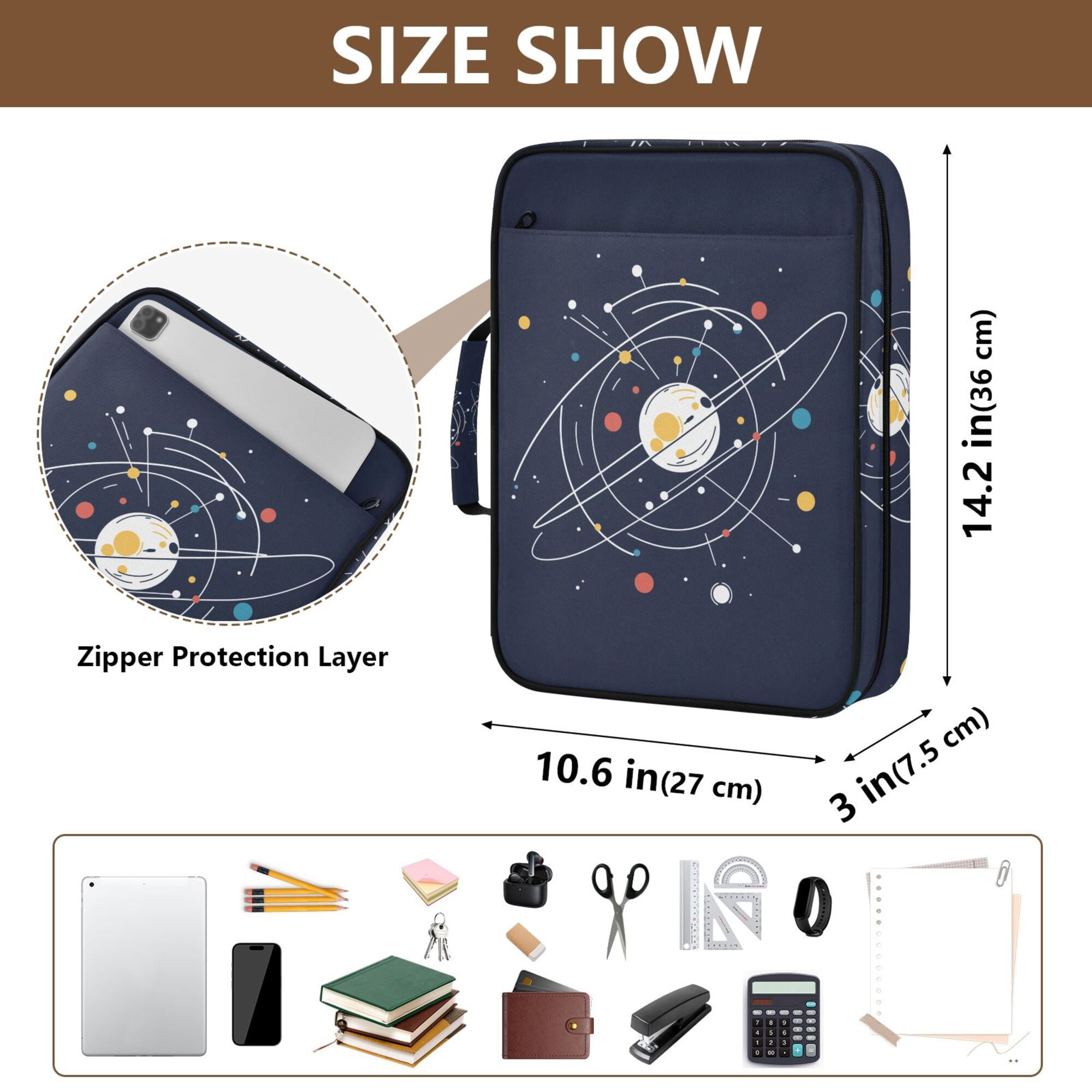 FORMRS Accordion File Folder A4 Size 7-Pocket Expanding Document Organizer Bag with 3 Ring Binder, White Planet