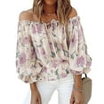 thumbnail image 2 of Top con mangas acampanadas y hombros descubiertos,Blusa con estampado floral y volantes para mujer, blusa con mangas con volantes y estampado floral, funcionalidad inteligente, 2 of 4