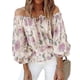 thumbnail image 1 of Blusa informal con escote en V y hombros descubiertos con mangas acampanadas, color albaricoque, talla S Blusa con mangas con volantes y estampado floral, 1 of 4