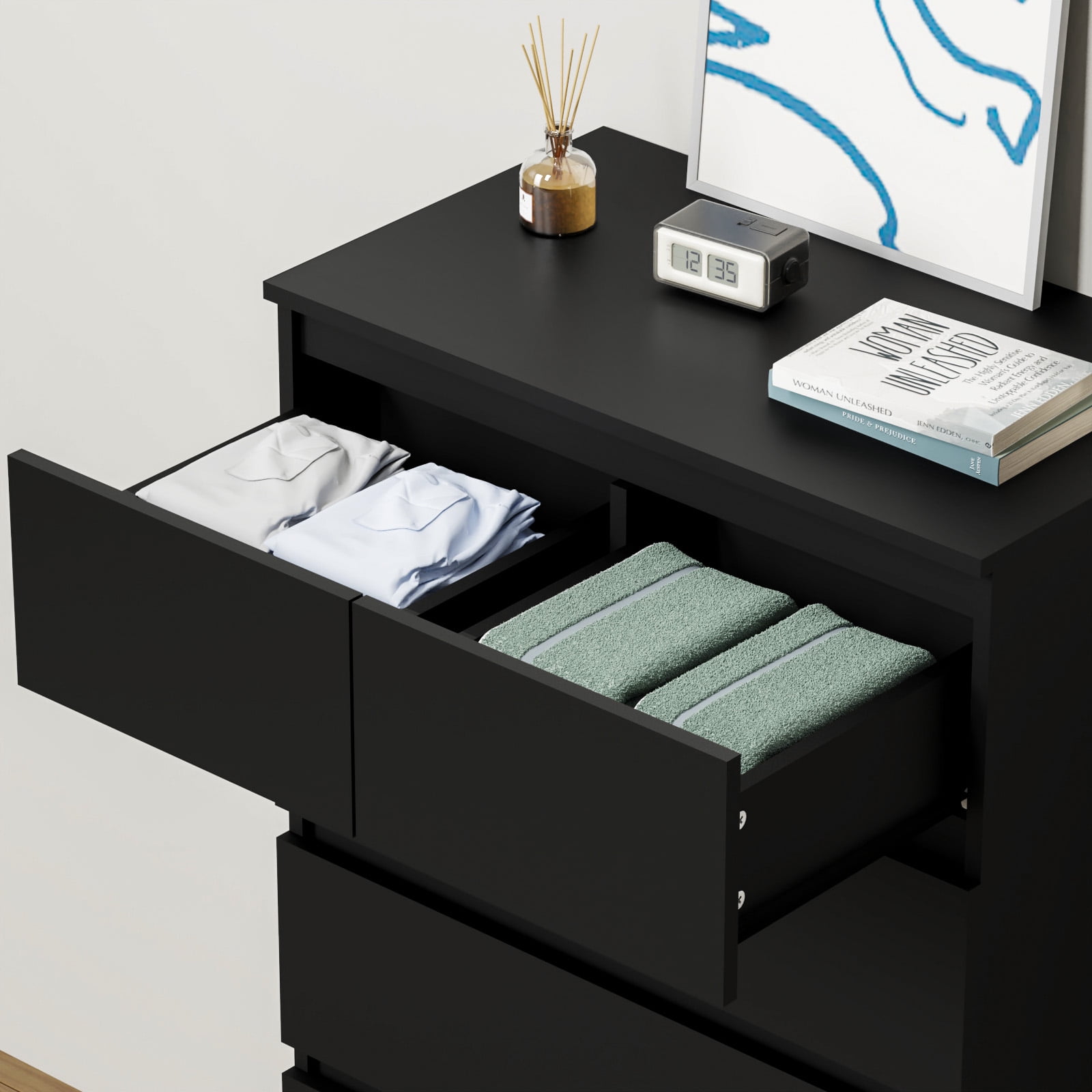 Hommpa Black Dresser for Bedroom, 6 Drawers Dresser for Closet, Chests of Drawers for Women, Wooden Modern Storage Cabinet for Living Room, Hallway Entryway, Home, Office 27.6"L X 15.7"W X 48"H