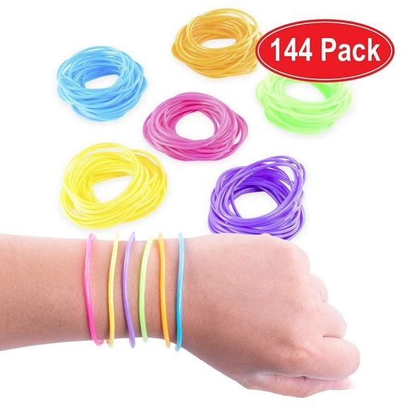 Super Z Outlet 80s Colorful Retro Rock Pop Star Rainbow Diva Disco Jelly Neon Gel Stretchable Bracelets Bands for Theme Events, Colorful Assortment, Assorted Toy Party Favor Prizes (Assort