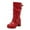 Red, variant on Platform Boots for Women Slouchy Leather Pull on Mid Calf Block Heel Dress Booties Casual Round Toe Buckle Strap Winter Long Boots Black Size 6
