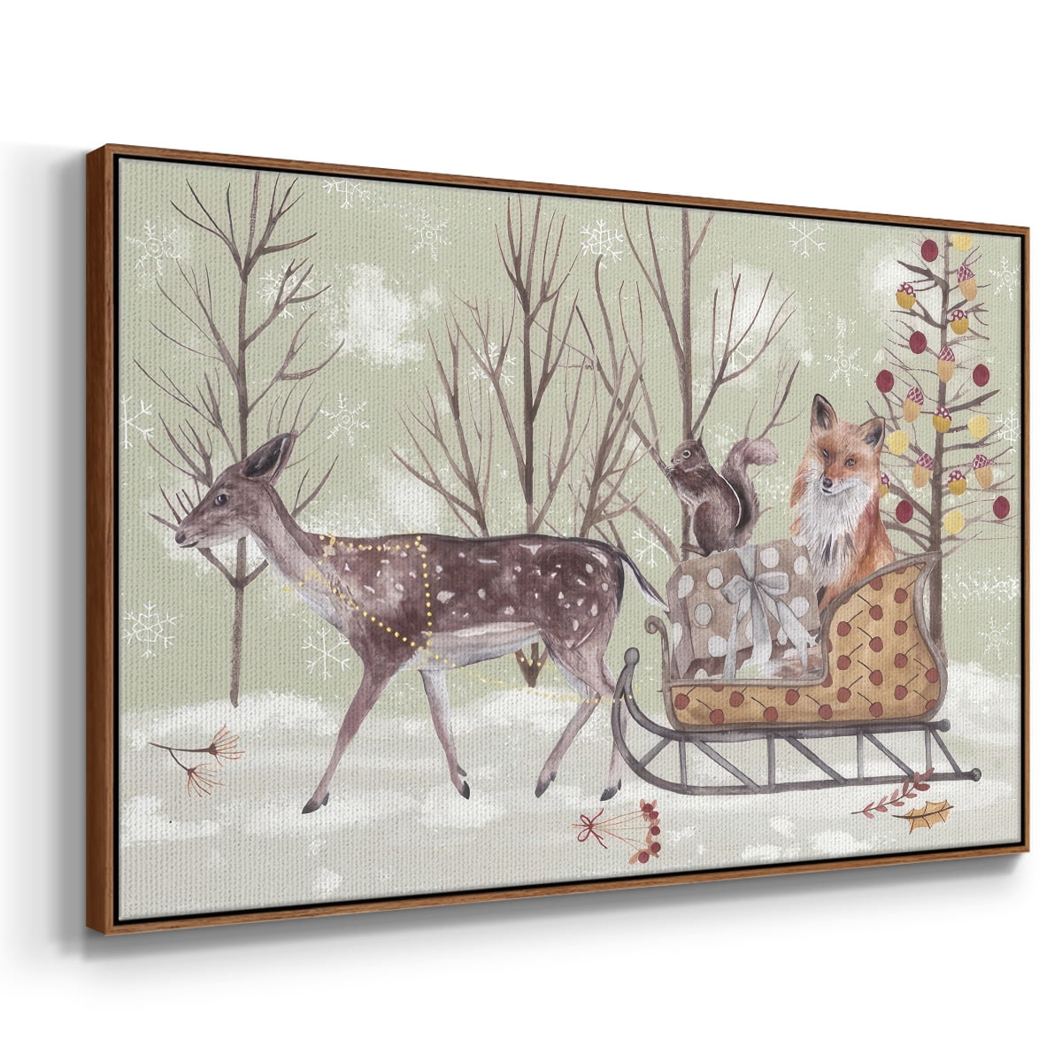 Christmas Time Collection A - Framed Gallery Wrapped Holiday Canvas - 25 x 37 - Rosewood Frame