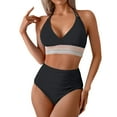 thumbnail image 2 of Fnooota Womens Swimsuits Clearance, Sexy 2 Piece V Neck High Waisted Bathing Suits Black Size 2XL, 2 of 7
