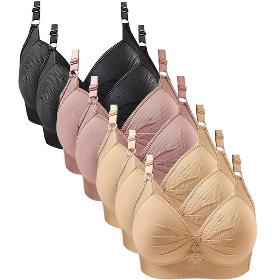 LYEAA Push up Bras for Women Wireless Bralette 7 Pack Plus Size No Wire Wirefree Everyday Bras Breathable Solid Color Daily Sleep Bras Comfort Shaping Soft Stretch T-Shirt Bras Beige 36/80