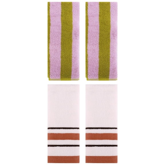 Unique Bargains 4 Pcs Soft Stripe Bathroom Hand Towel Pink Brown/Beige 14" x 30"/13" x 29"