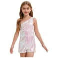 thumbnail image 2 of Linjinx Kids Girls Shiny Sequin Rompers One Shoulders Wide Leg Bell-Bottom Jumpsuit Evening Party Pink 10, 2 of 7