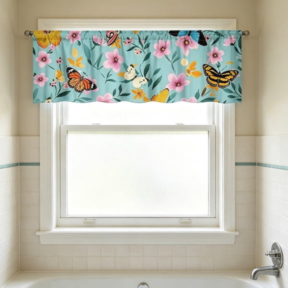 2D Printed Kitchen Valance Curtain 54x18 Inches, Washable Short Window Curtain with Rod Pocket, Light Filtering Decorative Curtain for Kitchen Dining Room
