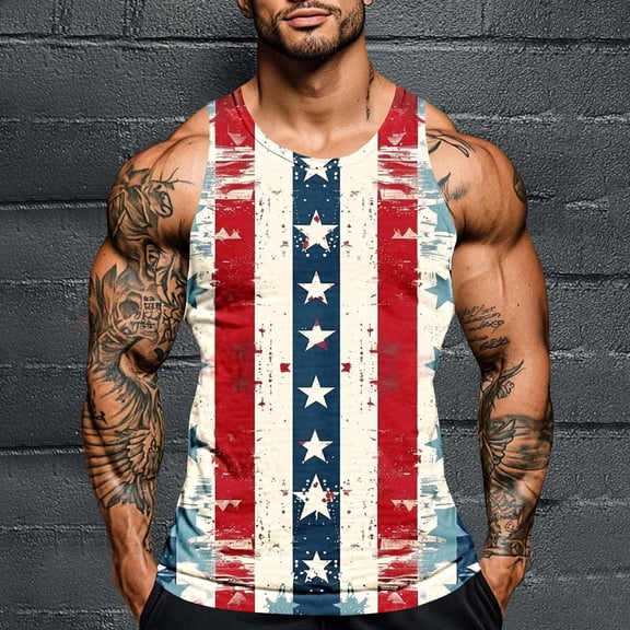 American Flag Tank Tops 4th of July Tank Top Men Patriotic Tank 4th of July Tops for Men Men's Independence Day Printing Round Neck Regular Casual Sports Tank Blouses