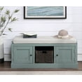 thumbnail image 1 of Wooden Frame Shoes Storage Bench, Entryway Storage Bench with 2 Cabinets and 1 Basket - Light Blue, 1 of 8