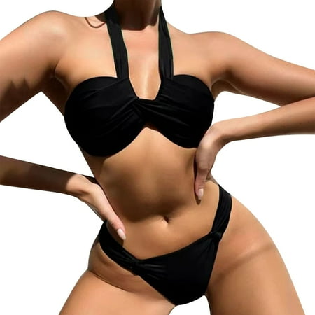 Yanyanz Bestselling Swimsuit  Women Thong Bikini Set Brazilian Two Swimsuit High Cut Bathing Suit Top String Bottom  Bathing Suit for Women  Modest Swimsuits for Women  Black XL