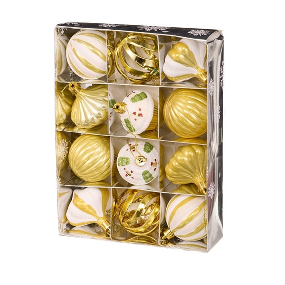 Mecorevxz 12Pcs 2.36" Christmas Balls Onion Shape Threaded Tree Decorative Shatterproof Ornaments Xmas Hanging Pendants,Christmas Gifts(Gold)