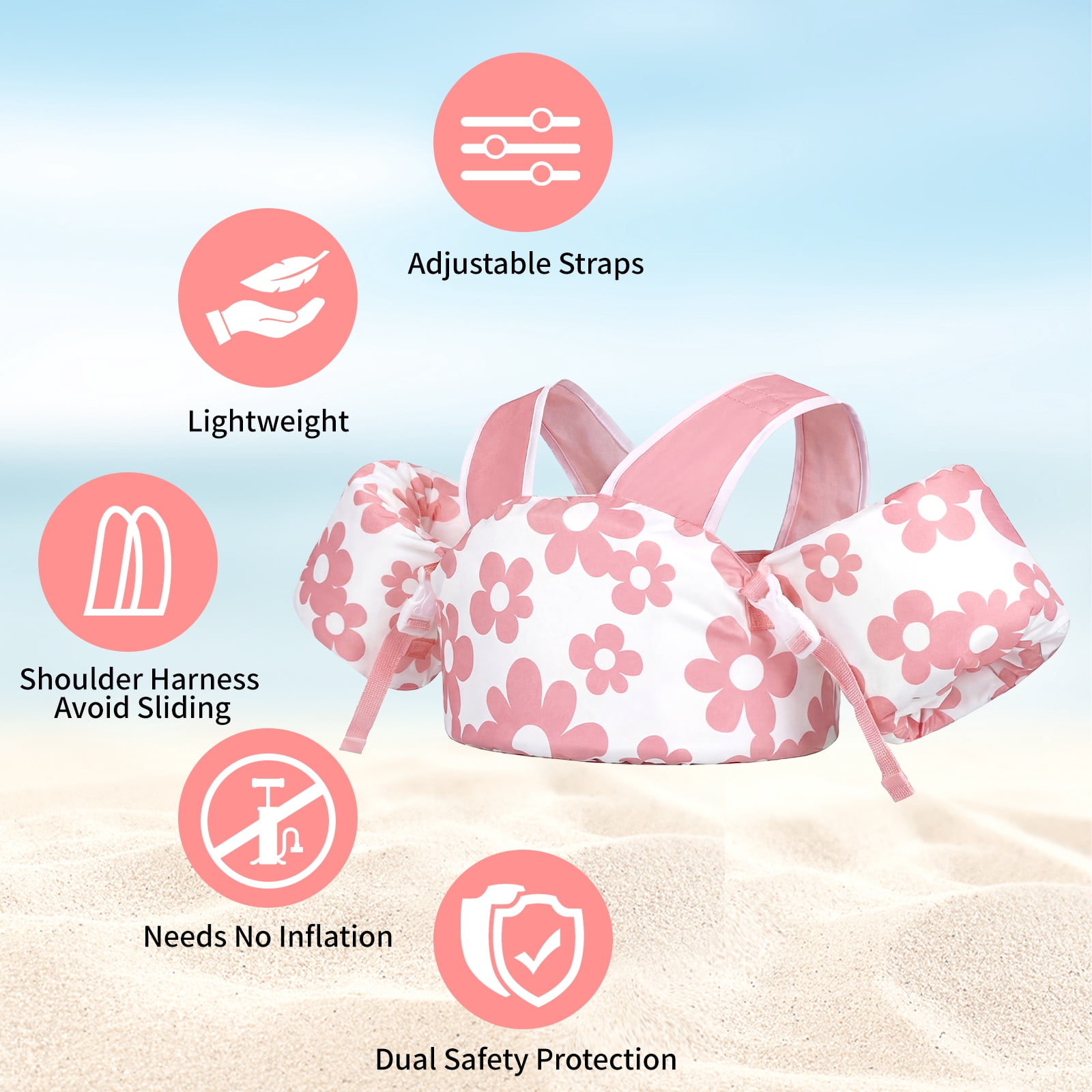 Gogokids Kids Toddler Swim Vest Life Jacket,Toddler Floaties Fit 22-66 Lbs,Pool Float Jumper Detachable Arm Floaties Water Wing for Boys Girls