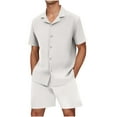 thumbnail image 1 of Mens Botón Abajo Camisa de Manga Corta Arrugas Libres Casual Deportes Cardigan Set, Color Sólido Cuello de Verano Camisa Y Pantalones Cortos, 1 of 6