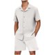 thumbnail image 1 of Mens Botón Abajo Camisa de Manga Corta Arrugas Libres Casual Deportes Cardigan Set, Color Sólido Cuello de Verano Camisa Y Pantalones Cortos, 1 of 7