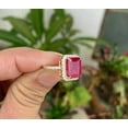 thumbnail image 4 of 3CT Emerald Cut Lab-Created Red Ruby & Diamond Halo Women's Ring Yellow Gold Plated Silver, 4 of 4