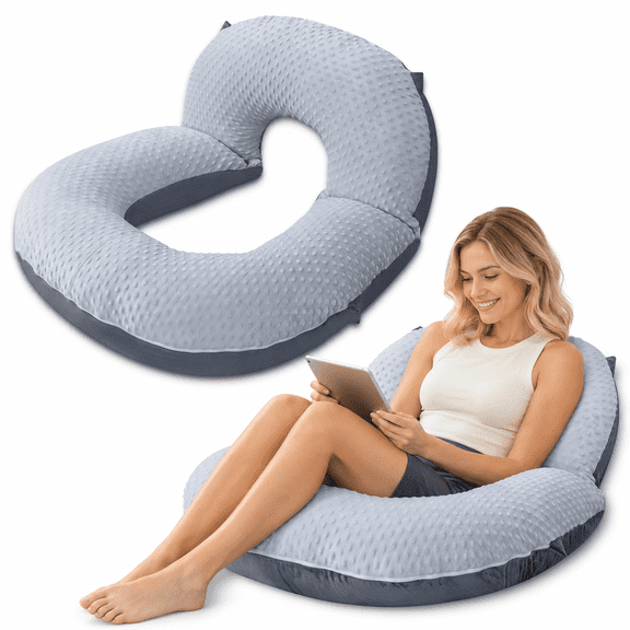 INSMART Reading Pillow for Bed with Arms, Foldable Backrest Cushion, Washable Plush Cover, Gray