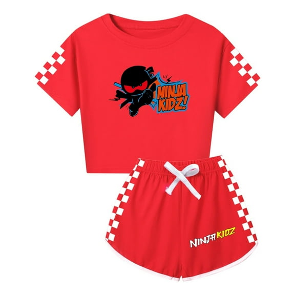 Ninja Kidz Clothing Set for Girls – Kids Crop Top and Shorts with Cool Characters – Summer Sportswear
