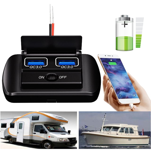 Cargador Coche Kuymtek Carga Rápida 12V/24V Con ON/OFF QC3.0 PD