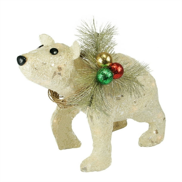 16" White Lighted Sparkling Sisal Baby Polar Bear Christmas Yard Art