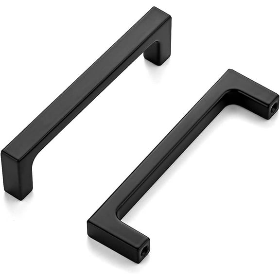 5 Pack 3-3/4 inch Hole Centers Matte Black Cabinet Pulls Kitchen Cabinet Handles Solid Drawer Pulls Kitchen Cabinet Hardware Kitchen Flat Black Drawer Handles Square Bar Cabinet Drawer Handles