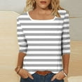 thumbnail image 5 of CYMMPU Summer Fall Plus Size Tunic Tops Vintage Square Neck Business Work Blouses Striped 3/4 Length Sleeve Basic Tees Shirts 2025 Clothes for Women Gray M, 5 of 7