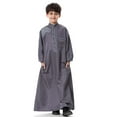 thumbnail image 2 of Nrmvnmi Muslim Robe for Boys Long Sleeve Turndown Neck Saudi Arab Kaftan Islamic Button Dubai Robes With Pockets, 2 of 9