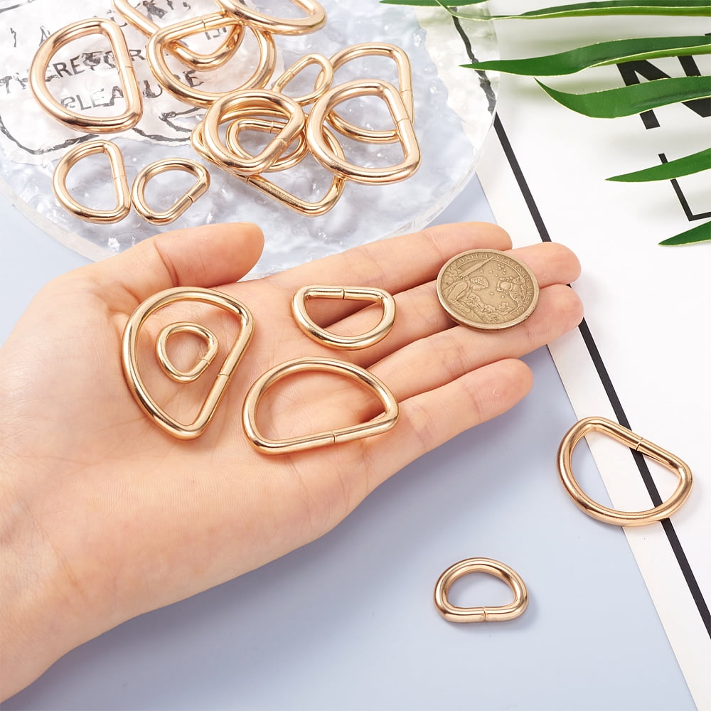 1Bag 54Pcs 9 Styles Iron D Rings Buckle Clasps Garment Accessories Findings Light Gold 15~35x19.5~46x2.8~5mm 6pcs/style