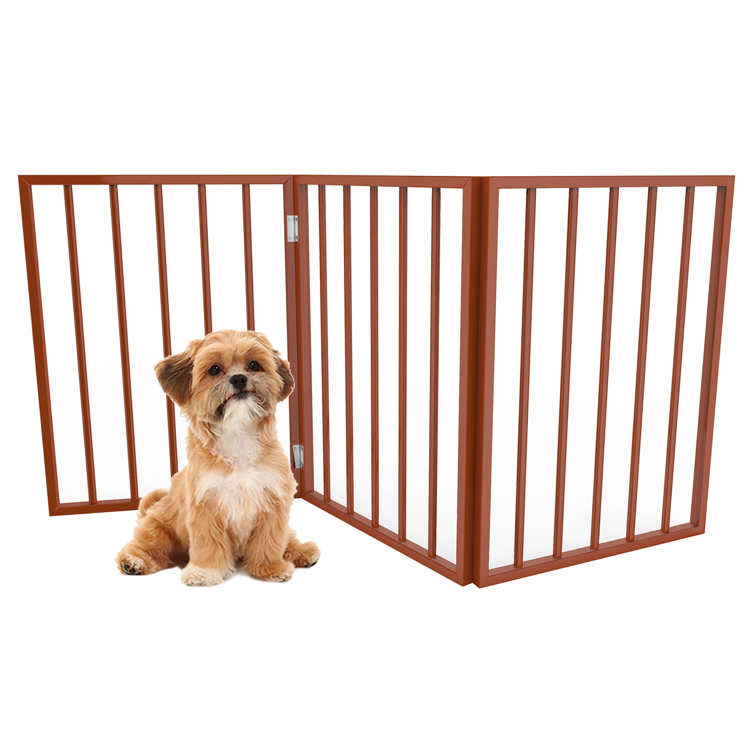 3-Panel Indoor Pet Gate & Foldable Dog Fence 54x24 Inch Freestanding Adjustable Puppy Barrier for Dogs & Small Pets | Expandable Safety Room Divider for Homes & Doorways by PETMAKER (Mahogany)