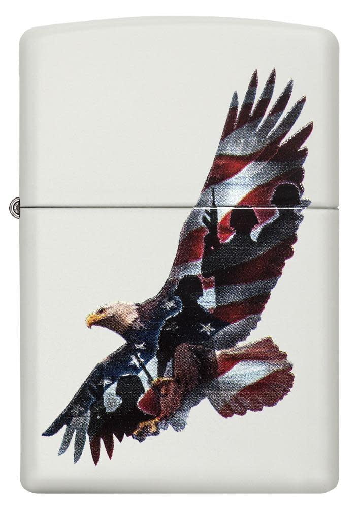 Zippo Eagle & Soldier White Matte Pocket Lighter