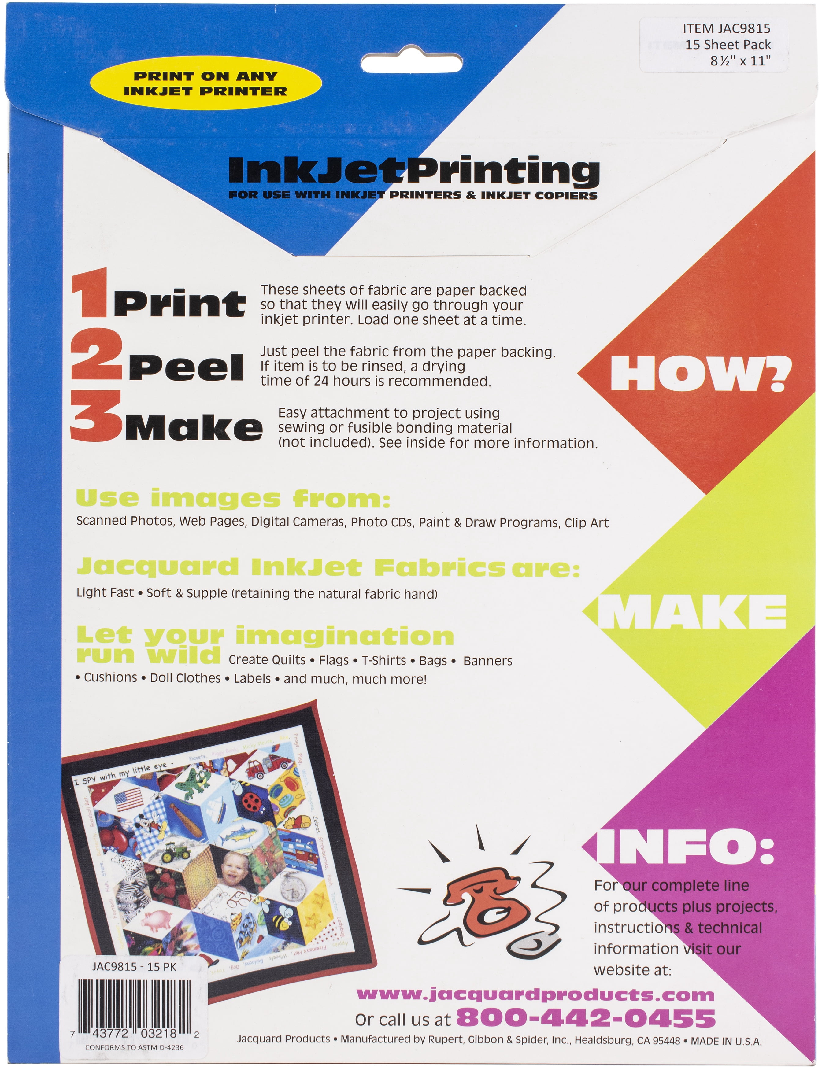 Jacquard Silk Inkjet Printable Fabric Sheets, 8.5" x 11", Pack of 15