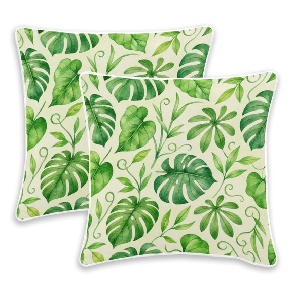 2 Pack Pillow Covers Green Tropics Printed Decorative Pillow Case with Hidden Zipper, (No Pillow Insert)