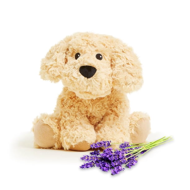 Push Animal Warmies Golden Dog, apta para microondas, con aroma a lavanda