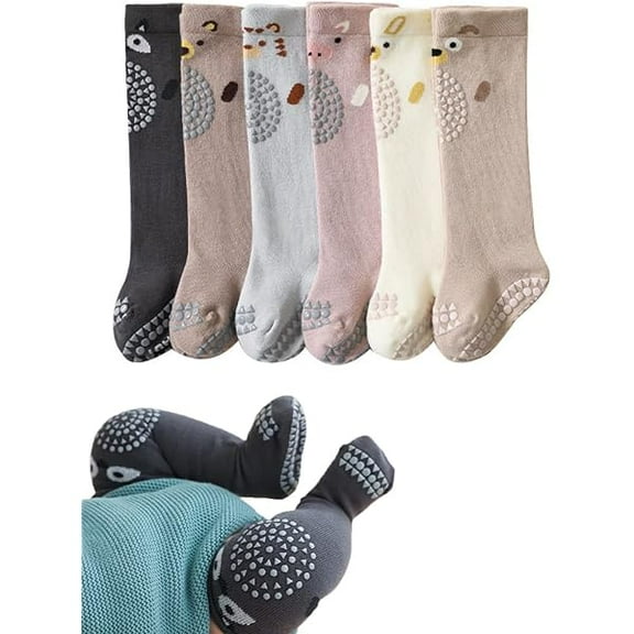 ZCToddlers Knee High Socks Girl Boy Non Slip with Grips Anti Skid Socks Newborn Infant Indoor Floor Crawling Tube Stockings