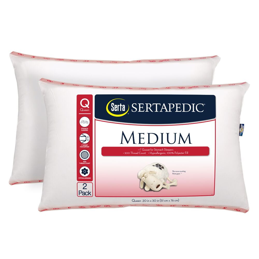 Sertapedic MediumDensity Pillow, Pack of 2, Queen Size