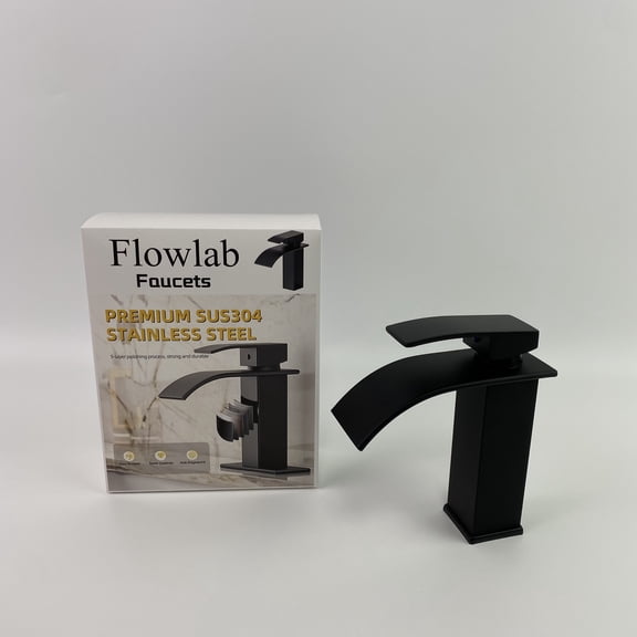 Flowlab Faucets,Bathroom Faucet Matte Black Modern Waterfall Bathroom Sink Faucet with Single Handle Suitable for 1 or 3 Holes
