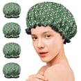 thumbnail image 7 of Shower Caps,Green Christmas Snowman Pattern Waterproof Shower Cap for Women 4 Pieces,Double Reusable Hair Cover for Shower PEVA Elastic Stretch Hem, 7 of 7