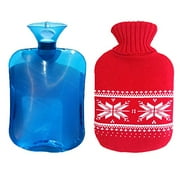 iCorer Premium Classic PVC Transparent Hot Water Bottle with Cute Knit Cover , 2 Liter , Red Snowflake