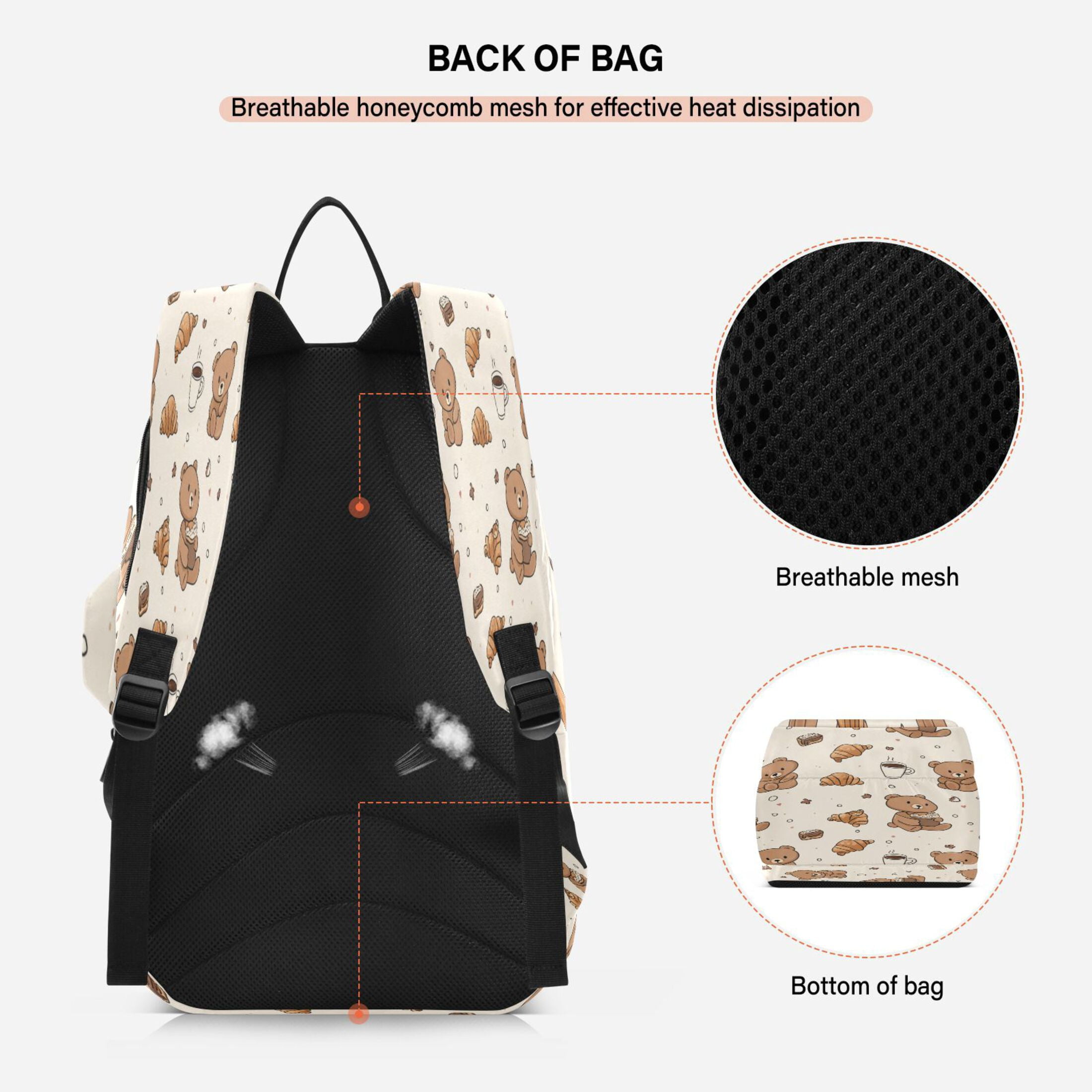 2 Racquet Holder Tennis Backpack Tennis Racket Covers Gym Bags Cute Teddy Bear