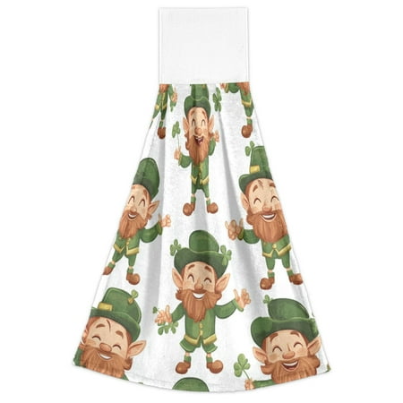 

WOBOGO Cartoon Leprechauns Pattern on White Background Hand Towel Set of 2 Absorbent for Kitchen and Bathroom With Velcro Hanging Loop 18.2×14in