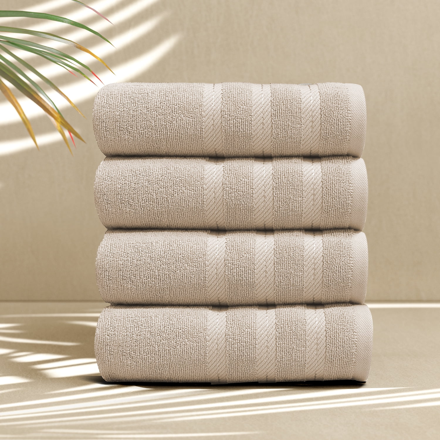 Virtu Bath Towel Sets For Bathroom 100% Ring Spun Cotton Luxury Bath Towel Set 4 Pc Highly Absorbent Towels, Cream