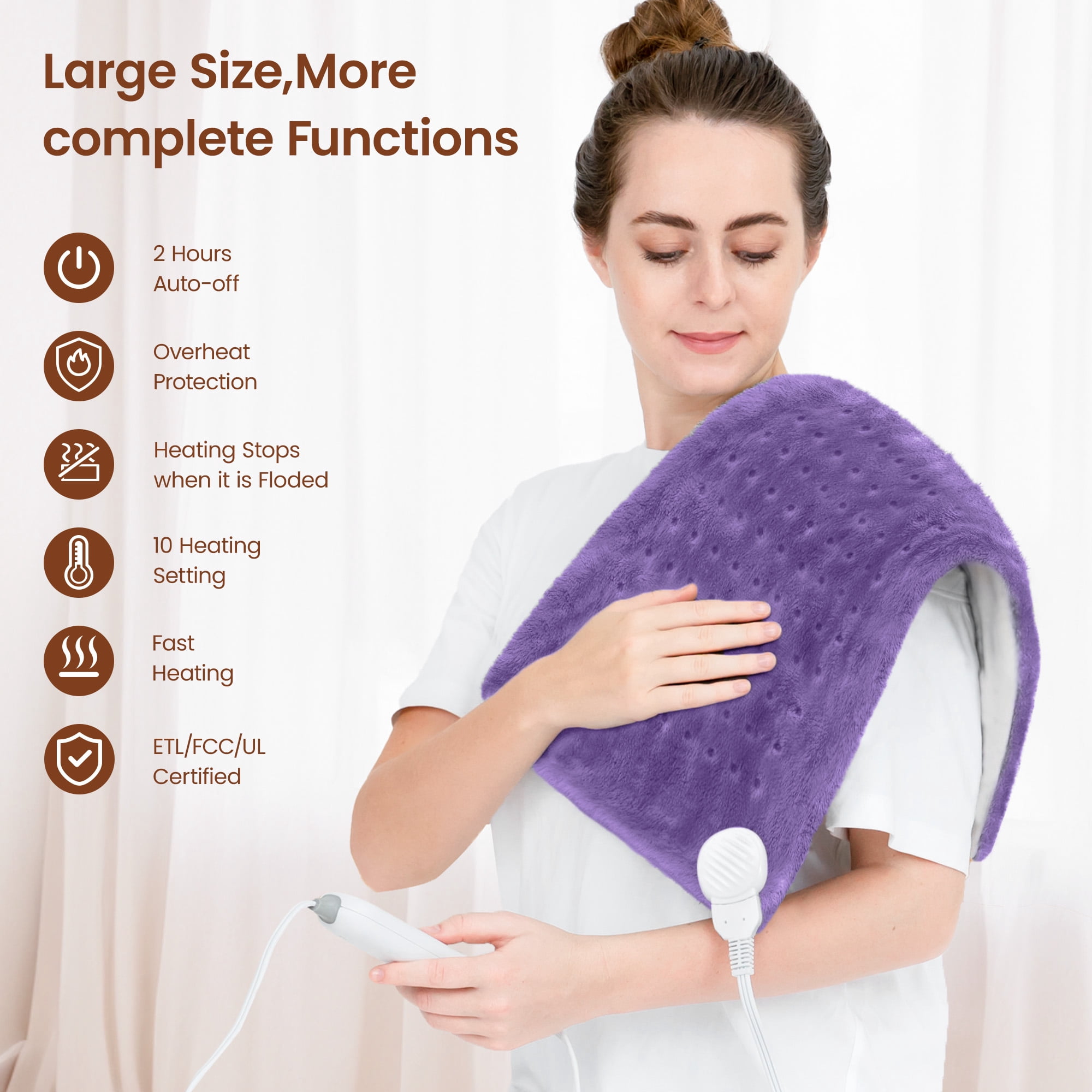RENPHO Heating Pad for Back Pain Relief & Period Cramps, Hsa Fsa Eligible, Heat Pad for Neck and Shoulder,12"x24", Mothers Day Birthday Gifts for Women Men, White Purple