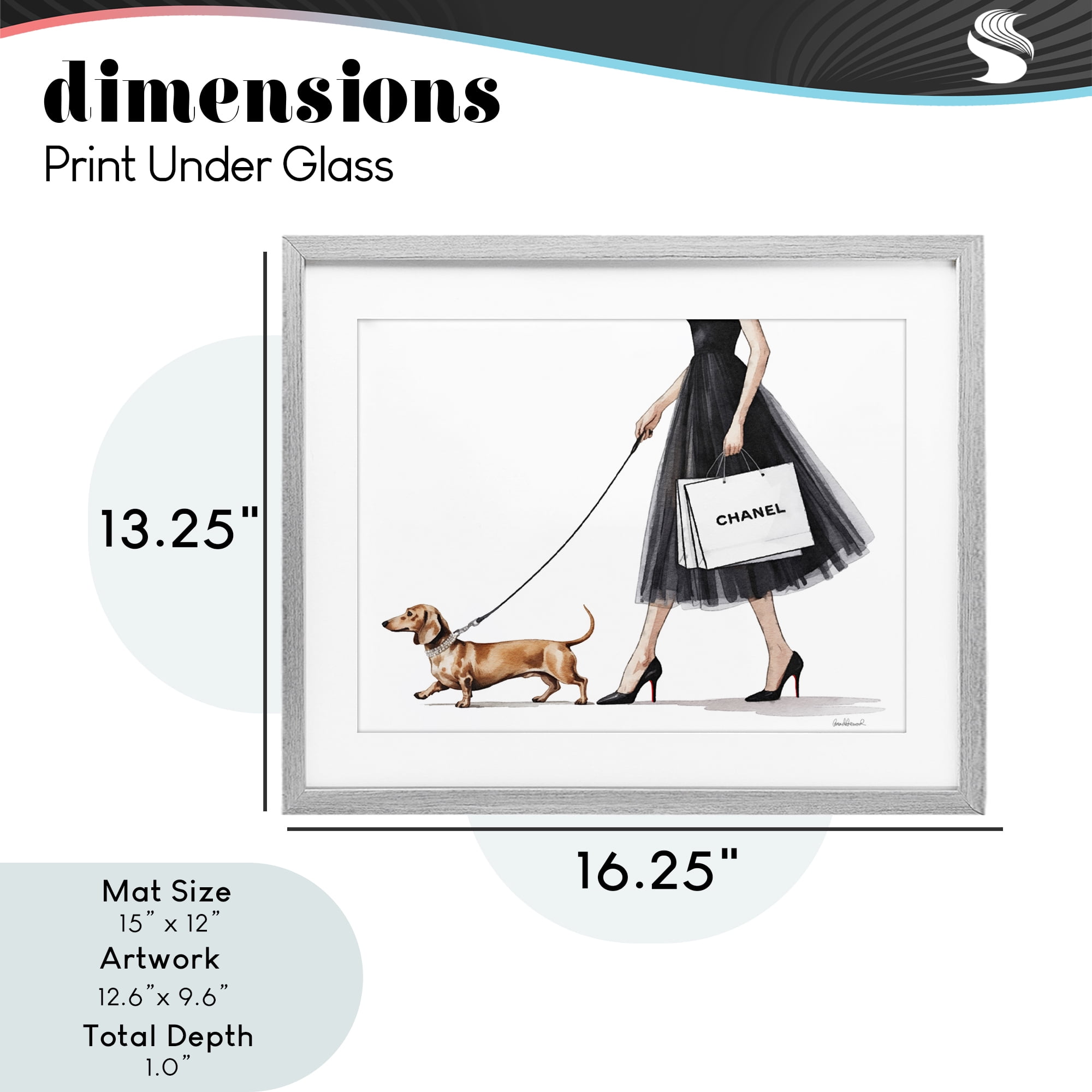 Stupell Industries Glam Dog Walking Gray Framed Print Under Glass, design by Amanda Greenwood