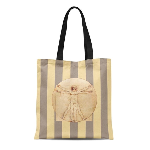 SIDONKU Canvas Tote Bag Beige Fine Da Vinci Vitruvian Man Artist Science Math Reusable Handbag Shoulder Grocery Shopping Bags