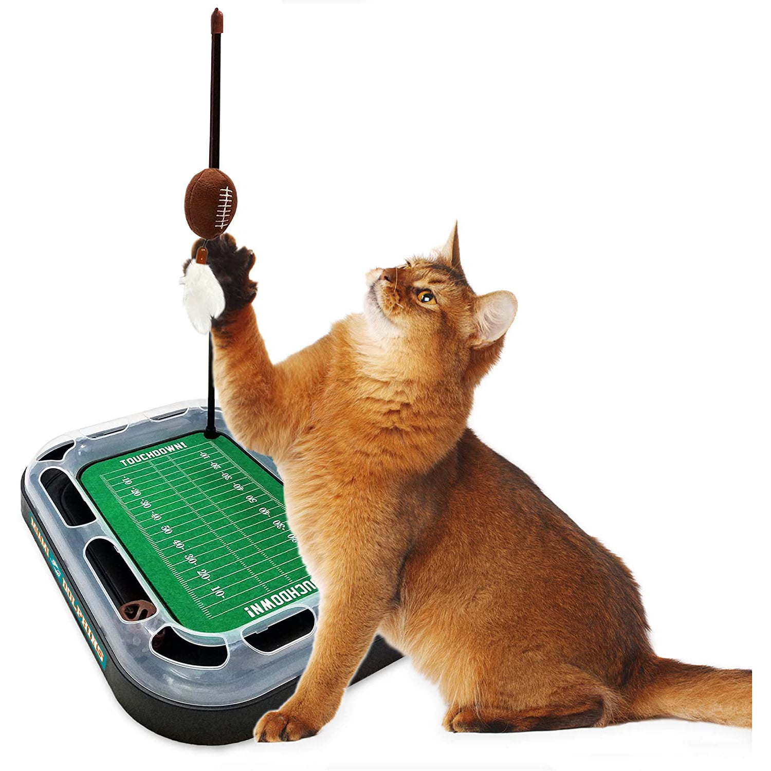 NFL Miami Dolphins CAT Scratcher Toy with Catnip Plush & Feather Cat and Kitty Toy