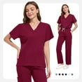 thumbnail image 4 of Mlqidk Healing Hands Scrubs for Women V Neck Top and Pants with Pockets Cool Stretch Medical Scrub Set Nurse Scubs Wine 2XL, 4 of 6