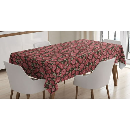 

Vintage Rose Tablecloth Repetitive Flowers and Leaves Nature Tones Pattern Rectangle Satin Table Cover Accent for Dining Room and Kitchen 60 X 84 Dark Taupe Pale Ruby by Ambesonne