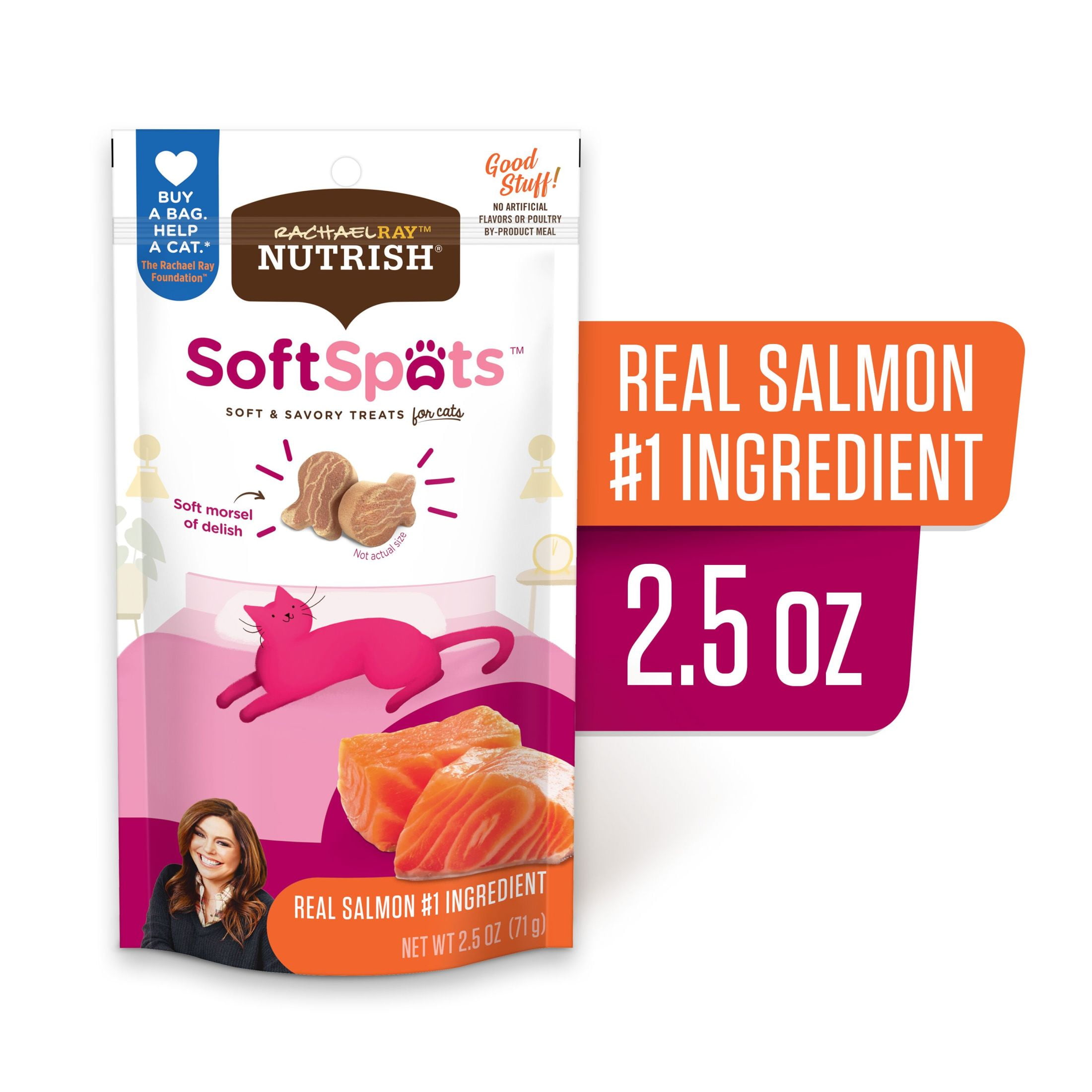 (2 pack) Rachael Ray Nutrish Soft Spots Dry Cat Treats, Salmon, 2.5 oz. Bag