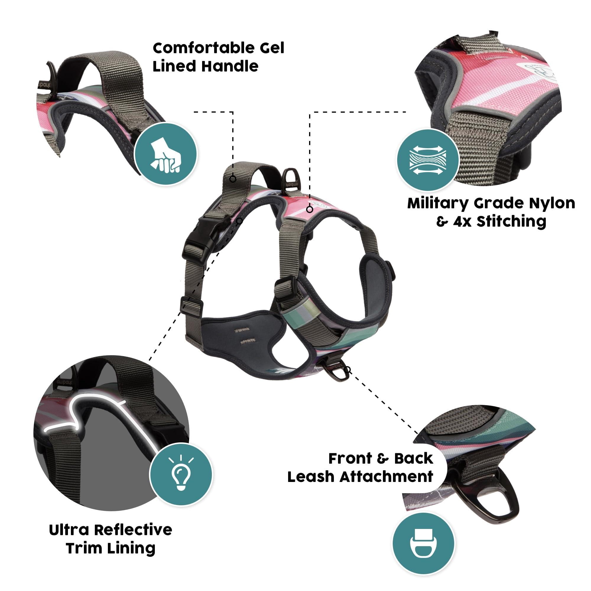 Embark Adventure Dog Harness For Small  Medium & Large Dogs - No Pull Reflective Trim Heavy Duty Oxford 2 Leash Clips Gel-lined Handle Soft Padded